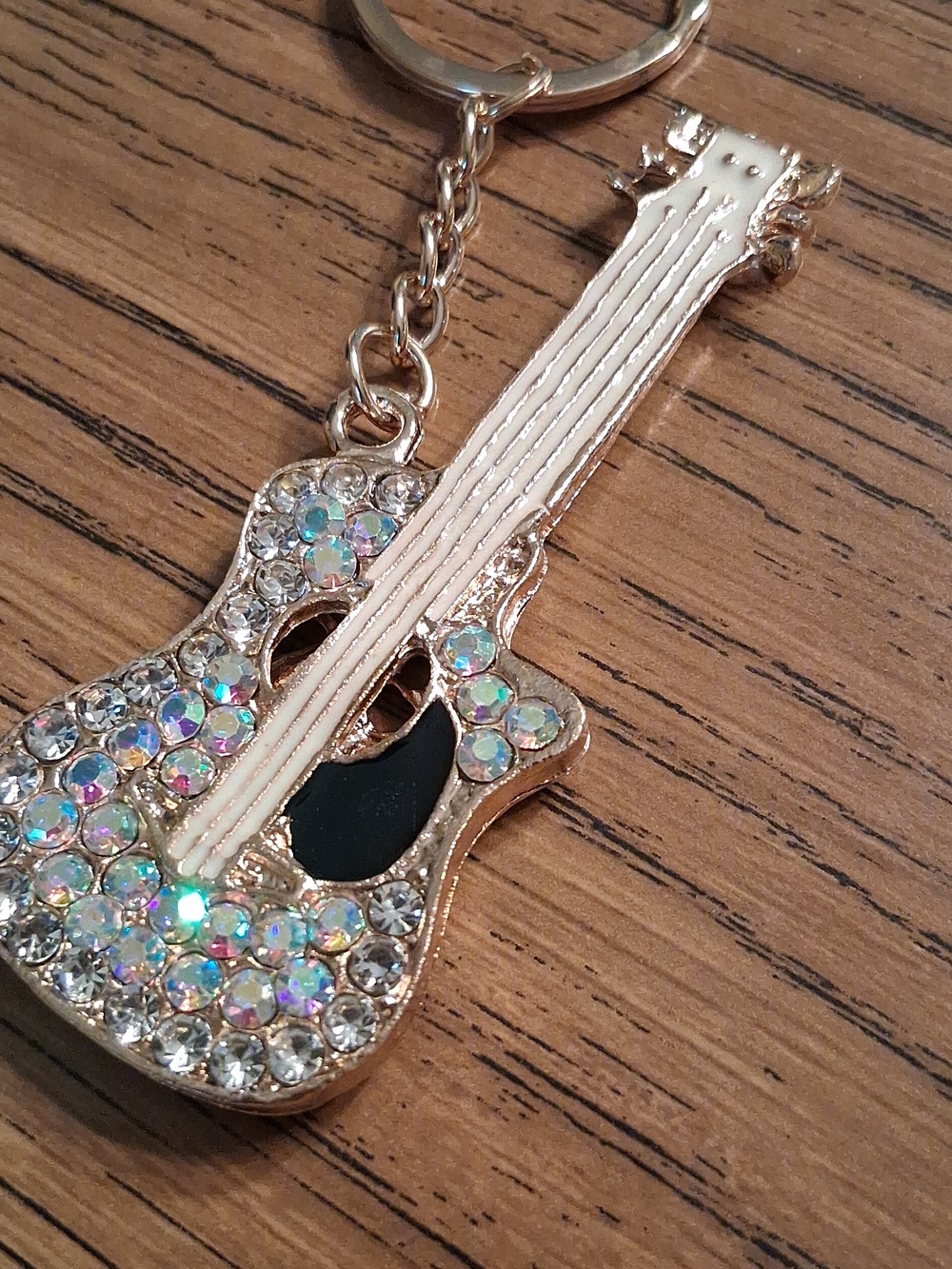 Gold & Crystal Embellished Guitar Key Chain/ Purse Charm NIB - Picture 5 of 9